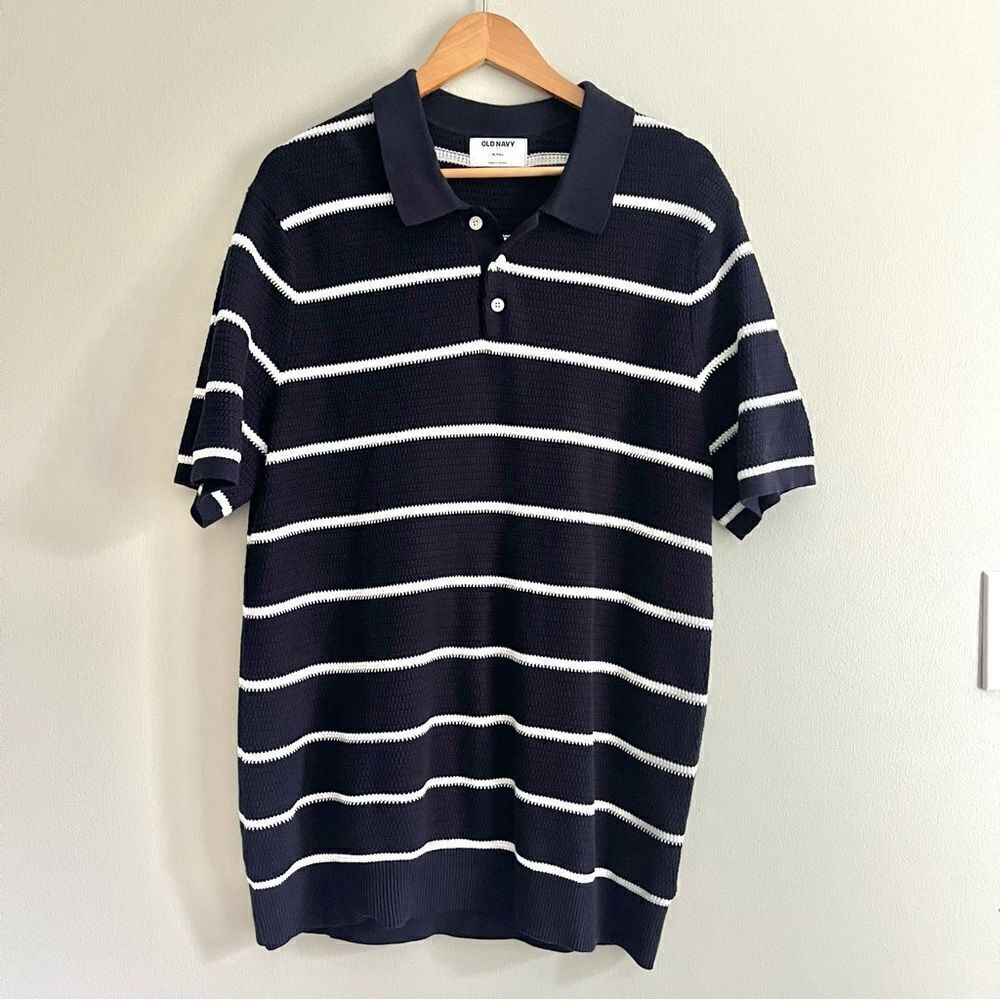 Old Navy Men’s Short Sleeve Sweater Button Polo Navy Stripe XXL Tall, NWOT